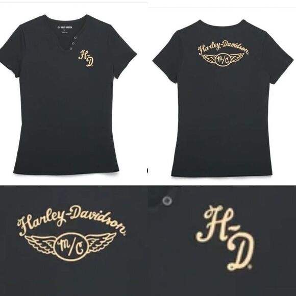 Harley Davidson Salute Faux Henley Knit Top Medium - Picture 1 of 6